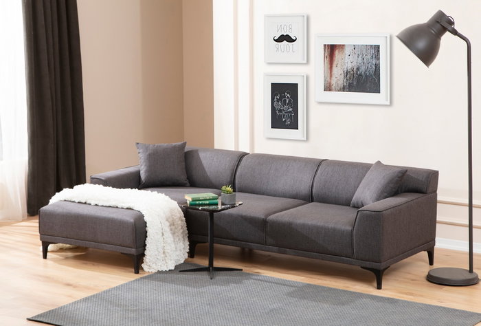 Atelier Del Sofa Petra L Corner Sofá Esquinero Anthracite Poliéster Madera De Haya 145x250x69cm